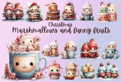 Christmas Marshmallows, Funny fruit, PNG Clipart, Sublimation, Festive treats, Holiday-themed, Cute illustrations