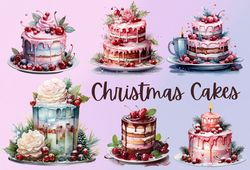 Christmas cakes, PNG Clipart, Sublimation, Festive desserts, Holiday-themed, Cake illustrations, Winter sweets,