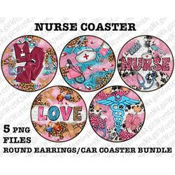 Nurse round coaster png bundle design,earrings bundle png,Nurse png, Nurse car coaster png, sublimate design download