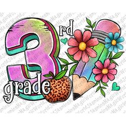 3rd Grade PNG, Back to school, Colorful Flower, School Png, Grade Png, Sublimation Design Download, Digital Download