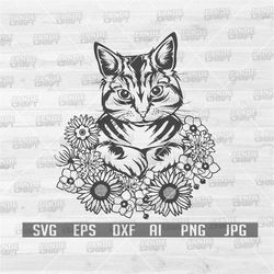 Floral Cat svg | Cute Cat Clipart | Floral Animal Stencil | Cat Cut Files | Cat Lover DXF | Animal Advocate Shirt png |