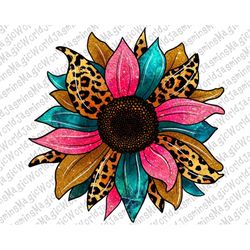 Leopard Sunflower Design Png,Cheetah Leopard Sunflower Design PNG,Pink Gliter,Turqoise Patern,Sublimation Design Downloa