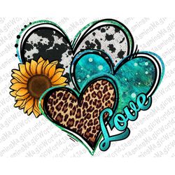 Turquoise sunflower heart png sublimation design download, hearts png design, western hearts png, hearts png, sublimate