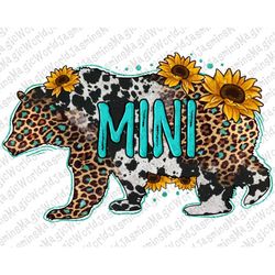 Baby Bear Mini Sunflowers Leopard Cowhide Mother's Day Png Sublimation Design, Bear Png, Mother's Day Png, Leopard Cowhi