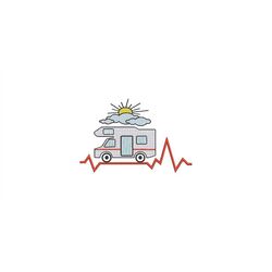 Embroidery file Heartbeat Motorhome 2 sizes Caravan Camping Camper 13x18 and 20 x 14 cm