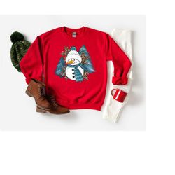Christmas Sweatshirt,Christmas Sweatshirts for Women,Xmas Sweatshirt,Snowman Tree Winter,Christmas Snowman Snowflakes Sw