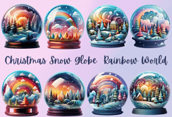Christmas Snow Globe Rainbow PNG clipart,cheerful, merry, bright, snowflakes, snow, magical, whimsical, gift, presents,