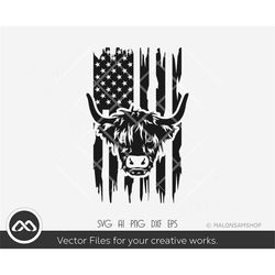 Highland cow SVG file, US flag, cow face svg, cow head svg, png, dxf, cut file, cricut