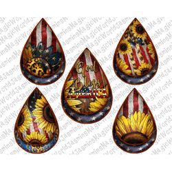 American Flag Teardrop Earring Design Bundle, Western, Gun and Roses, Sunflower Usa Flag, Digital Download, Png Sublimat
