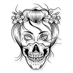 Girl Skull DXF, Girl Skull Png print, Girl Png file, Print file, Printing Skull Girl on t-shirts,Digital Prints, Vector