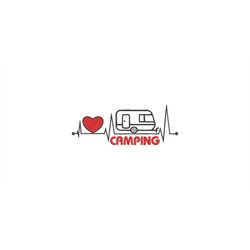 Embroidery file My heart beats for camping machine embroidery 3 sizes 10x10, 13x18 13x6 heartbeat camping caravan tent