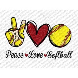 peace love softball sublimation png digital download, red yellow softball png, baseball glitter print red png peace love