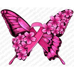 Pink Ribbon Breast Cancer Butterfly Png Sublimation Design, Pink Ribbon Breast Cancer Png, Cancer Awareness Butterfly Pn