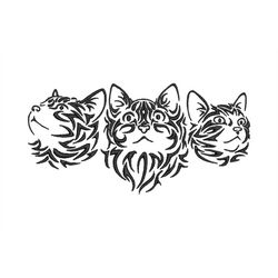 Embroidery File 3 Cats Heads Face Tattoo Tribal Style 13x18, 20x30 Frame Machine Embroidery Cat Head