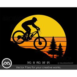 Mountain Bike SVG Sunset retro - mountain bike svg, cycling svg, bicycle svg, mountain biking svg, mtb svg, dxf, png
