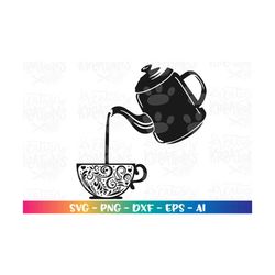 Tea cup pot flourishes SVG Tea lover clipart print decal shirt tea cut cutting files Cricut Silhouette Instant Download