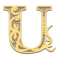Letter U 3D layered SVG, Digital file Letters U 3D layered for cutting plywood, File for paper cutting, DXF Letters U 3D