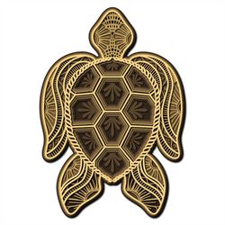 Turtle Mandala 3D layered SVG, Multilayer Turtle Mandala 3D for cutting plywood, File for paper cutting, DXF, PNG, Turtl