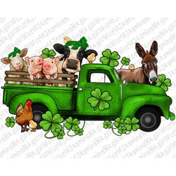 St. Patrick's Farm Animals Truck Png Sublimation Design, St. Patrick's Day Png, St. Patrick's Day Animal Png, Farm Anima