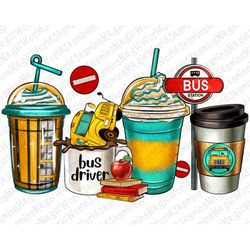 School bus driver coffee cups png sublimation design download,school bus coffee cups png,bus driver coffee cup png,subli