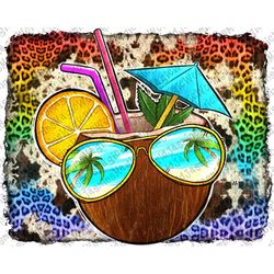 Coconut Cocktail With Sunglasses png, Coconut cocktail  png, Coconut Tropical Cocktail drink Sublimation PNG, Summer Des