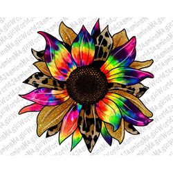Tie Dye Sunflower Design Png,Sunflower Tie Dye Mix Leopard PNG, Colorful Rainbow Sunflower PNG download,Tie Dye Sunflowe