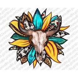Bull skull sunflower png sublimation design download, bull skull png, Western sunflower png,Leopard sunflower png,sublim
