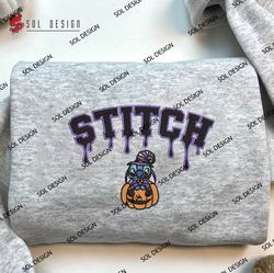 Devil Stitch Pumpkin Drop Blood Embroidered Crewneck, Horror Halloween Embroidered Hoodie, Stitch Halloween Tshirt