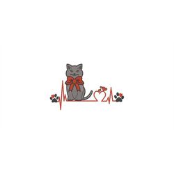 Embroidery file heartbeat cat heart 13x18, 16x26 and 20x30 cm frame 4x4, 5x7 and 8x12