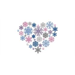 Embroidery File Heart Snowflakes 2 Sizes 10x10 and 13 x 18 cm Frame Ice Crystal Ice Snow Snowflakes Heart Winter