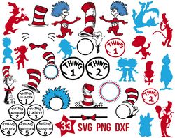 Dr Seuss Monogram svg, Dr Seuss Bundle Dxf Png, Cat in Hat Monogram Frame SVG