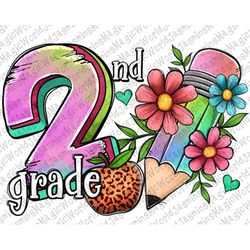 2nd Grade PNG, Back to school, Colorful Flower, School Png, Grade Png, Sublimation Design Download, Digital Download