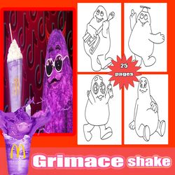 Grimace shake mcdonalds Coloring Pages , Printable Coloring Sheet Instant Download