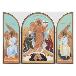 Icon of Jesus Christ Resurrection Russian Orthodox Christian Catholic Icon Triptych With Saints Angels