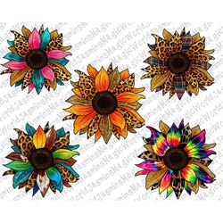 Sunflower  Design Bundle Png,Serape Sunflower Design,Cowhide Sunflower Design,Tie dye Sunflower Design,Leopar Gliter Sun