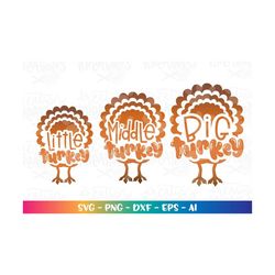 Big turkey svg Little Turkey Middle thanksgiving svg matching brother sister baby cut file silhouette cricut studio  dow