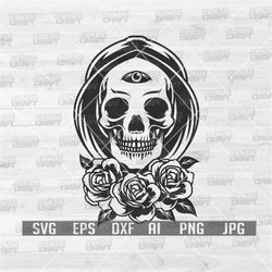 Floral 3 Eyed Skull svg | 3 Eye Grim Clipart | Halloween Shirt png | Horror Cutfile | Creepy Spooky Vibes Stencil | Reap