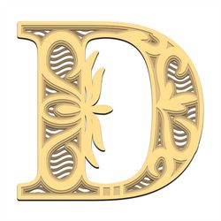 Letter D 3D layered SVG, Digital file Letters D 3D layered for cutting plywood, File for paper cutting, DXF Letters D 3D