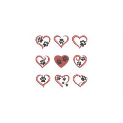 Embroidery File Set Heart with Paws for 10x10 Frame 9 Files XXL for Fur Noses Four-legged Dogs Cats