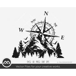 Forest and Compass SVG, mountain svg, adventure svg, dxf eps png, cut file, cricut file