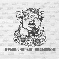Floral Farm Pig svg | Floral Animal svg | Floral Pig svg | Pig svg | Pig Cutfile | Pig Clipart | Animal svg | Pig Shirt