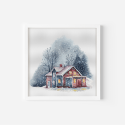 winter house cross stitch pattern pdf, blizzard counted cross stitch, snow hand embroidery pattern, winter landscape