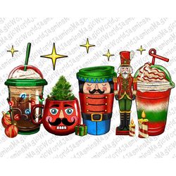 Nutcracker coffee cups png sublimation design download, Nutcracker coffee cups png, Christmas Nutcracker png, sublimate