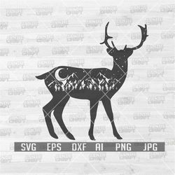 Outdoor Scene Deer svg | Adventure Clipart | Wild Forest Night Scene Stencil | Camp Life Shirt png | Boho Antler Home Wa