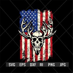 USA Distressed Flag Deer Skull Hunting svg | Boho Antler Clipart | Deer Hunter Shirt png | Wild Animal Cut File | Forest