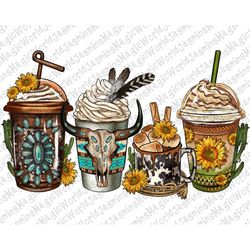 Bull skull Western coffee cups png sublimation design download, western coffee cup png, western sunflower cow png,sublim