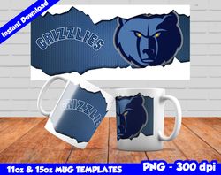 Grizzlies Mug Design Png, Sublimate Mug Template, Grizzlies Mug Wrap, Sublimate Basketball Design Png, Instant Download
