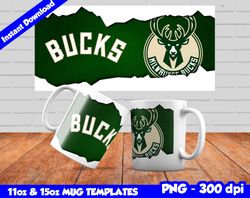 Bucks Mug Design Png, Sublimate Mug Template, Bucks Mug Wrap, Sublimate Basketball Design Png, Instant Download