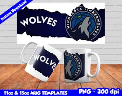 Timberwolves Mug Design Png, Sublimate Mug Template, Wolves Mug Wrap, Sublimate Basketball Design Png, Instant Download