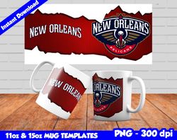 Pelicans Mug Design Png, Sublimate Mug Template, Pelicans Mug Wrap, Sublimate Basketball Design Png, Instant Download